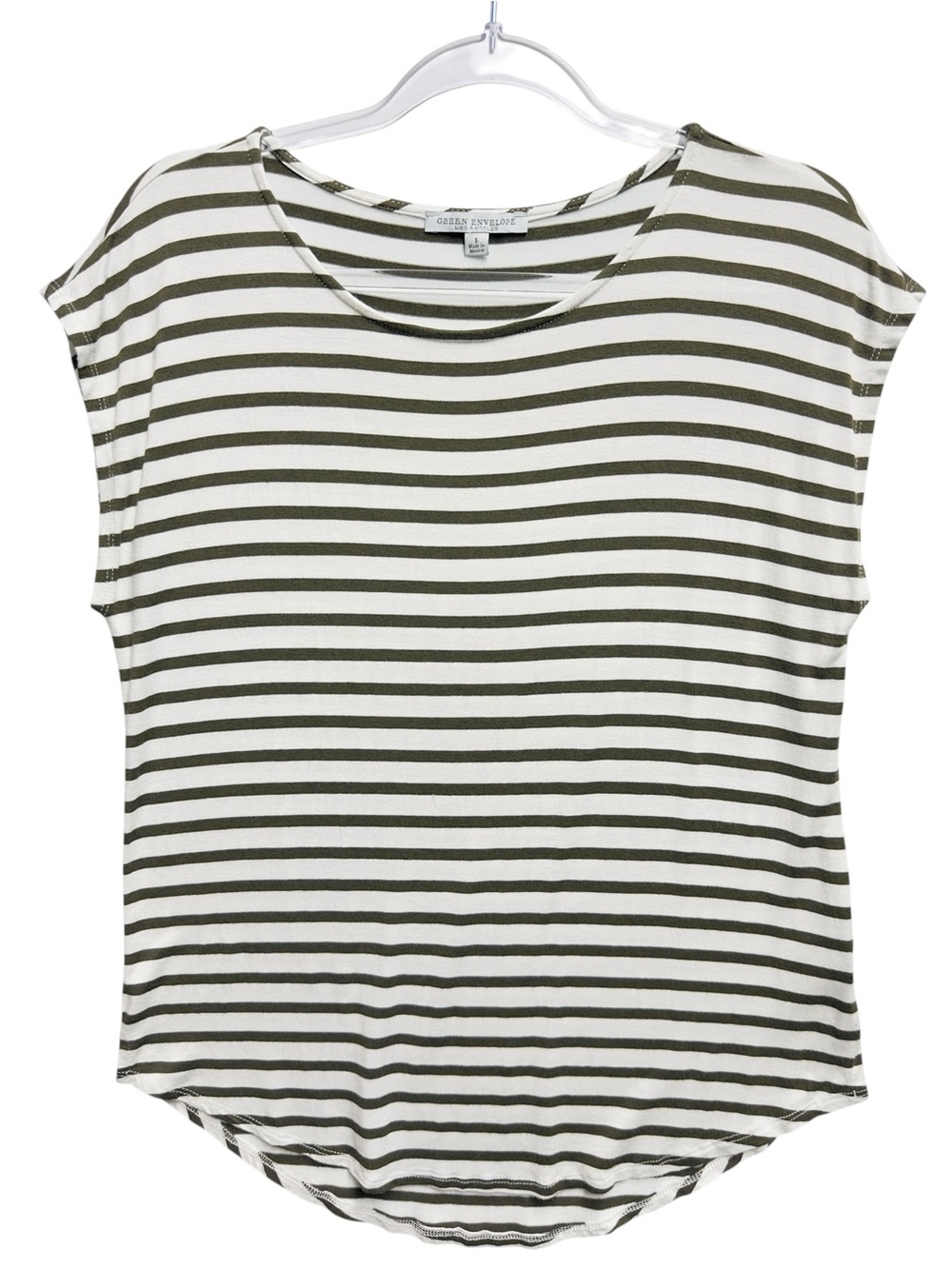 Pure Rayon Knit Striped Short Sleeve Tee Top
